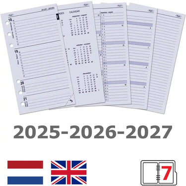 6217-25-26-27 170 x 95 mm Personal Agenda Organizer Refills Weekly NL EN 2025 2026 2027